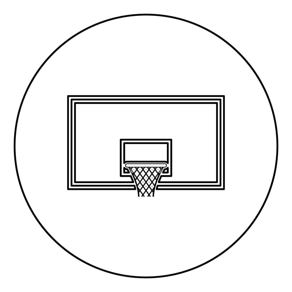 panneau de basket-ball panier de basket-ball sur l'icône du panneau en cercle contour rond illustration vectorielle de couleur noire image de style plat vecteur