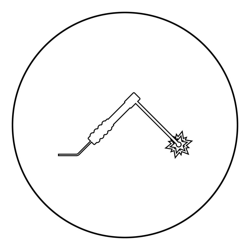 processus de soudage étincelle de l'électrode avec travail au chalumeau et icône de concept d'outils en cercle contour rond illustration vectorielle de couleur noire image de style plat vecteur