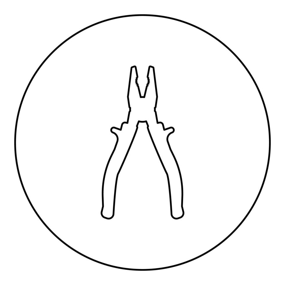 L'icône de l'outil pinces en cercle autour de l'image d'illustration vectorielle de couleur noire contour style mince ligne de contour vecteur