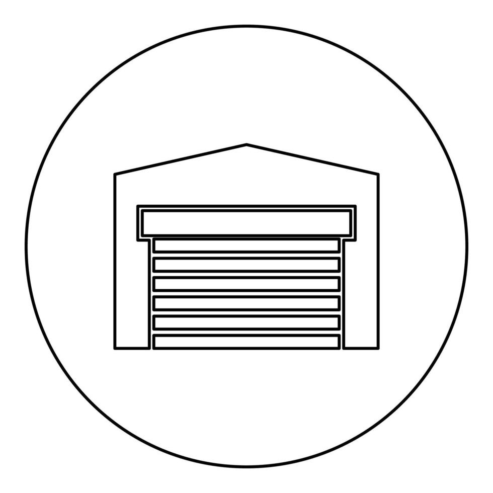 porte de garage pour voiture volet roulant hangar entrepôt icône en cercle rond couleur noire illustration vectorielle image contour ligne style mince vecteur