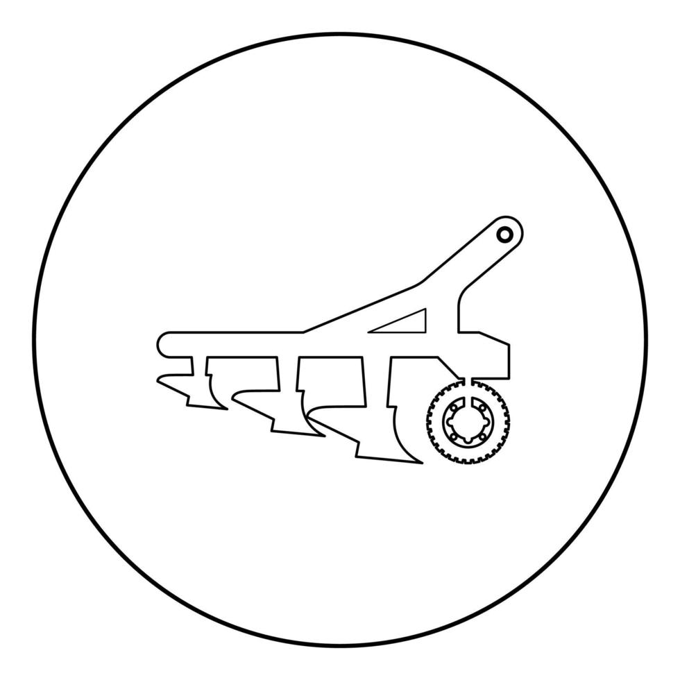 charrue pour cultiver la terre avant de semer les produits de la ferme équipement de machanisme de tracteur icône de dispositif industriel en cercle contour rond illustration vectorielle de couleur noire image de style plat vecteur