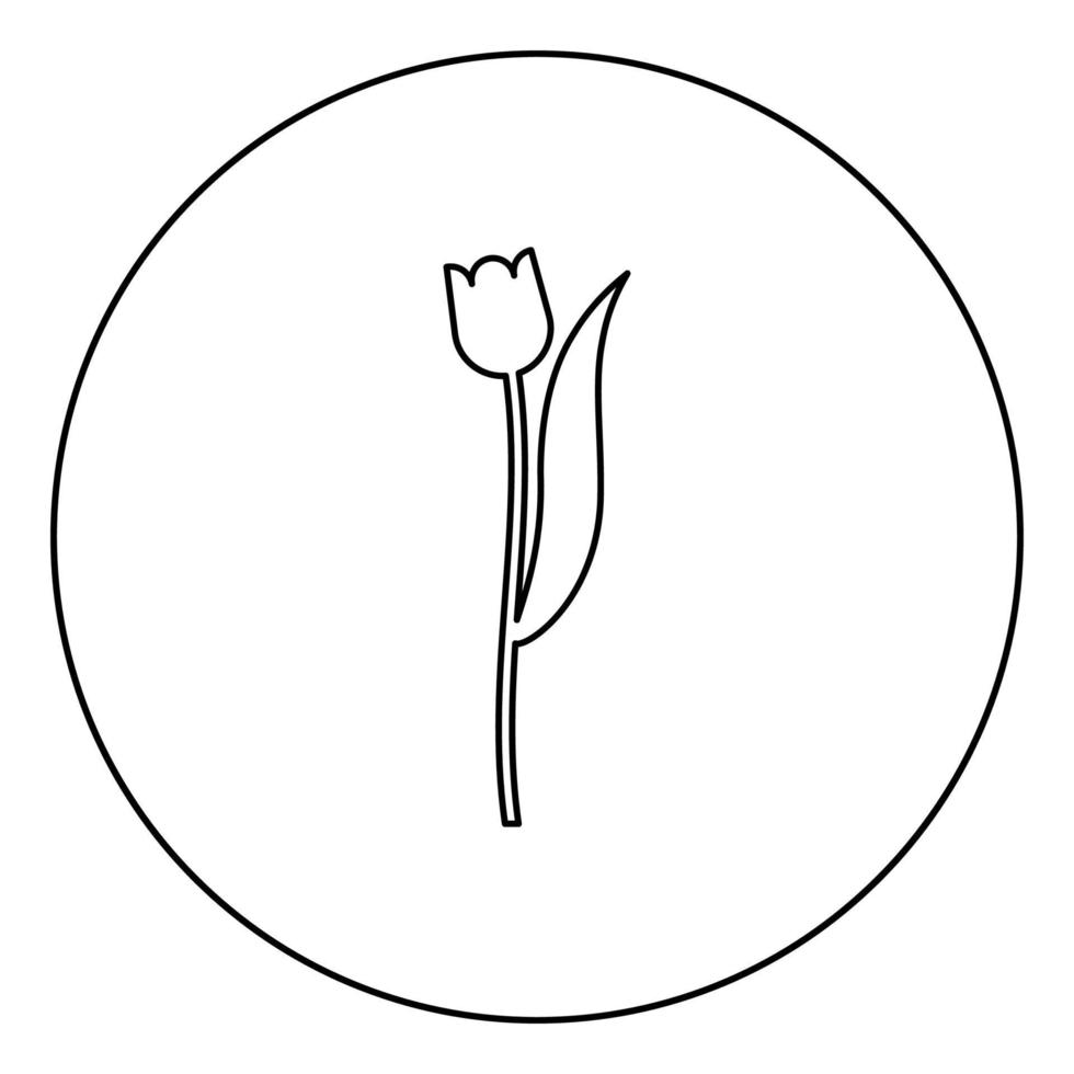 fleur tulipe plante silhouette icône en cercle contour rond illustration vectorielle de couleur noire image de style plat vecteur