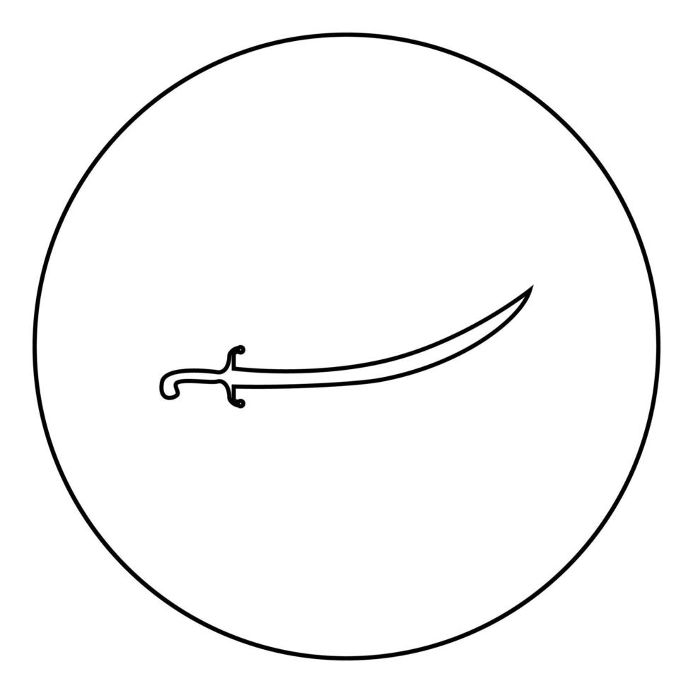 sabre turc cimeterre sabre d'icône d'épée incurvée perse arabe en cercle contour rond illustration vectorielle de couleur noire image de style plat vecteur