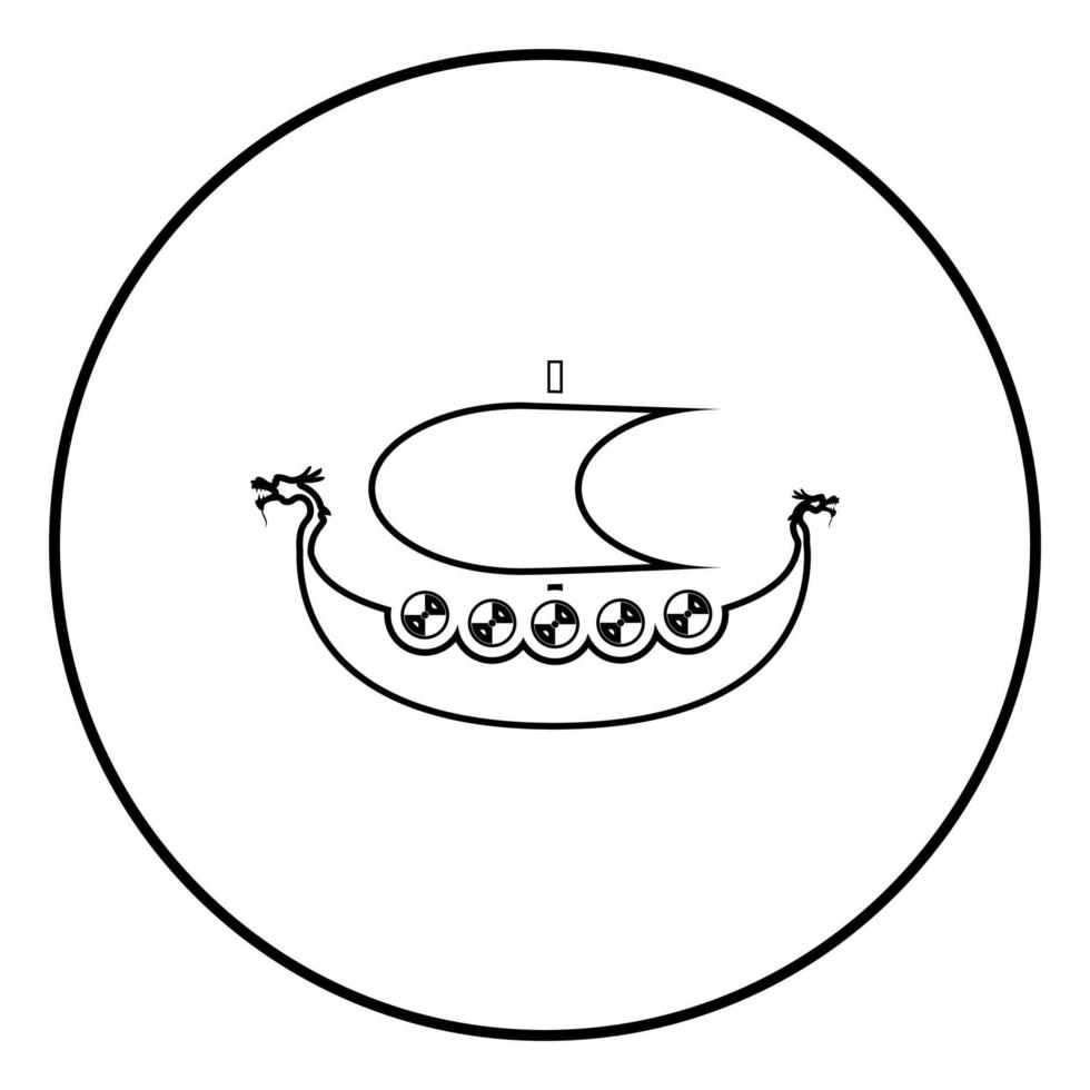 viking drakkar dracar voilier bateau de viking icône de bateau viking contour noir vecteur de couleur en cercle autour de l'image de style plat illustration