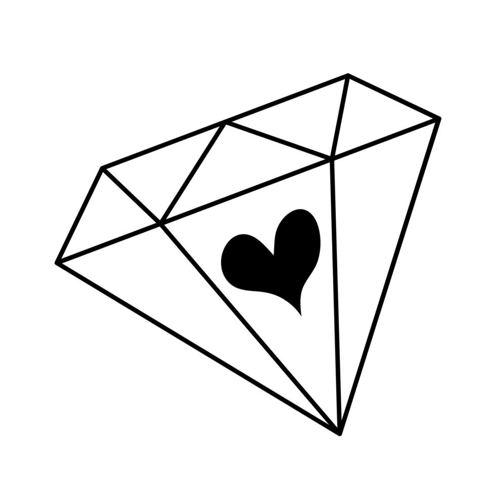 diamant avec coeur. élément magique dans le style doodle. vecteur