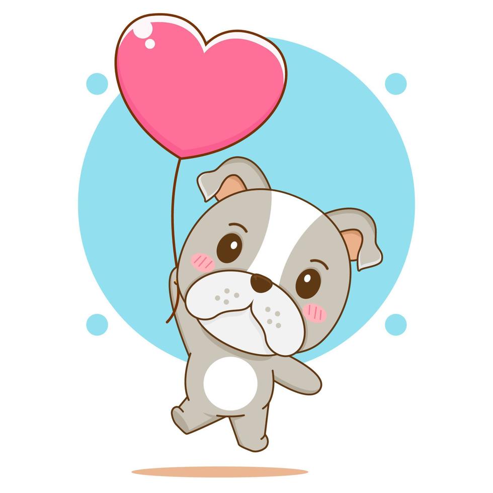 bouledogue mignon volant avec illustration de personnage de dessin animé de ballon d'amour vecteur