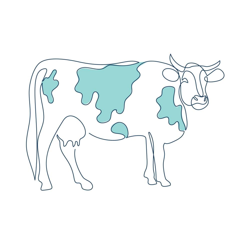 création de logo animal une ligne dessinée à la main de vache vecteur