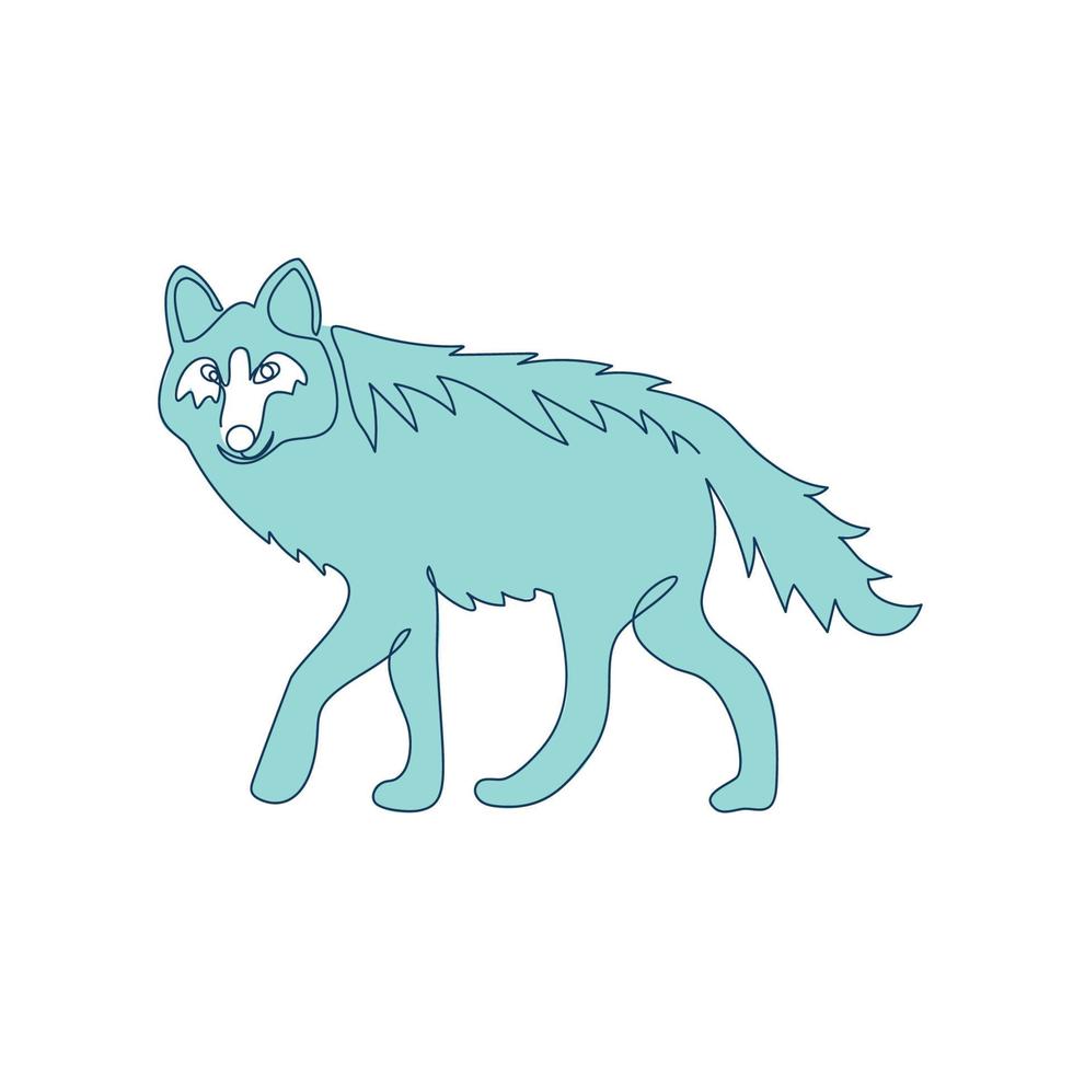 loup dessiné à la main une ligne création de logo animal vecteur