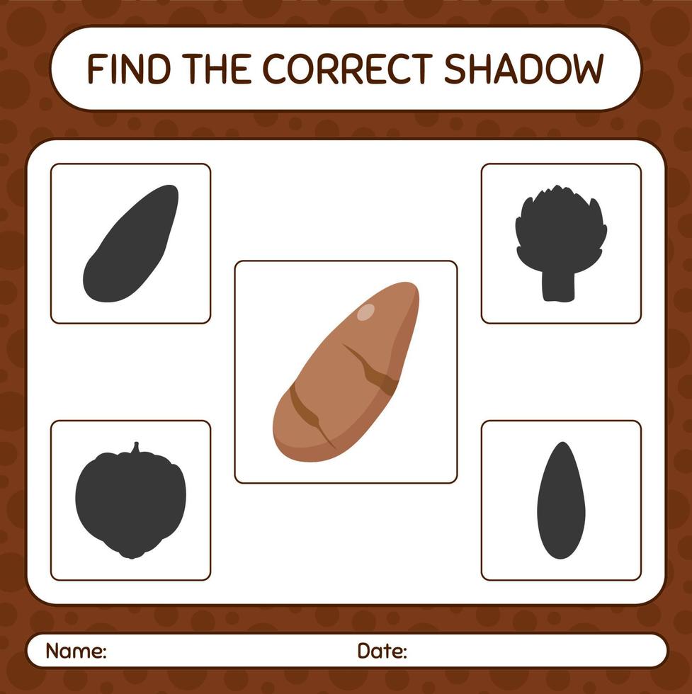 trouver le bon jeu d'ombres avec la racine d'igname. feuille de travail pour les enfants d'âge préscolaire, feuille d'activité pour enfants vecteur