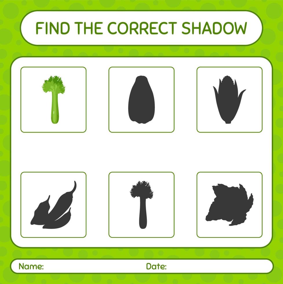 trouver le bon jeu d'ombres avec du céleri. feuille de travail pour les enfants d'âge préscolaire, feuille d'activité pour enfants vecteur