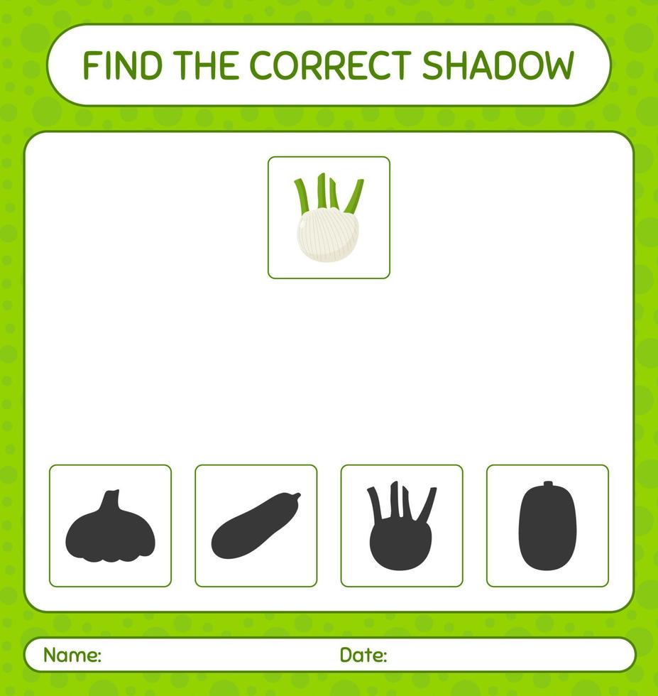 trouver le bon jeu d'ombres avec du fenouil. feuille de travail pour les enfants d'âge préscolaire, feuille d'activité pour enfants vecteur