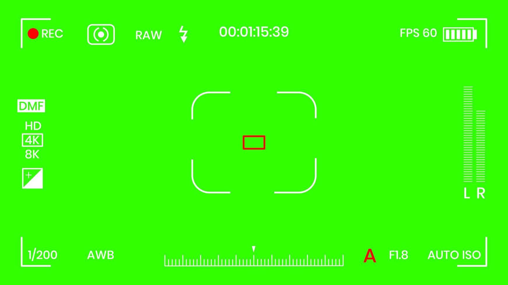 couleur verte chroma key caméra rec cadre viseur superposition fond écran plat style design illustration vectorielle. superposition de caméra à écran vfx chroma key concept d'arrière-plan abstrait pour les séquences vidéo vecteur