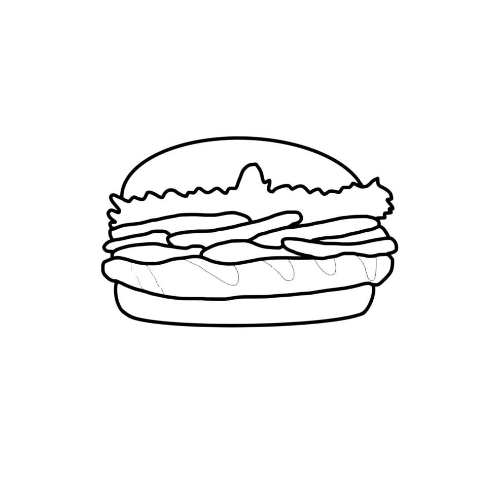 burger fast food doodle de ligne organique dessiné à la main vecteur