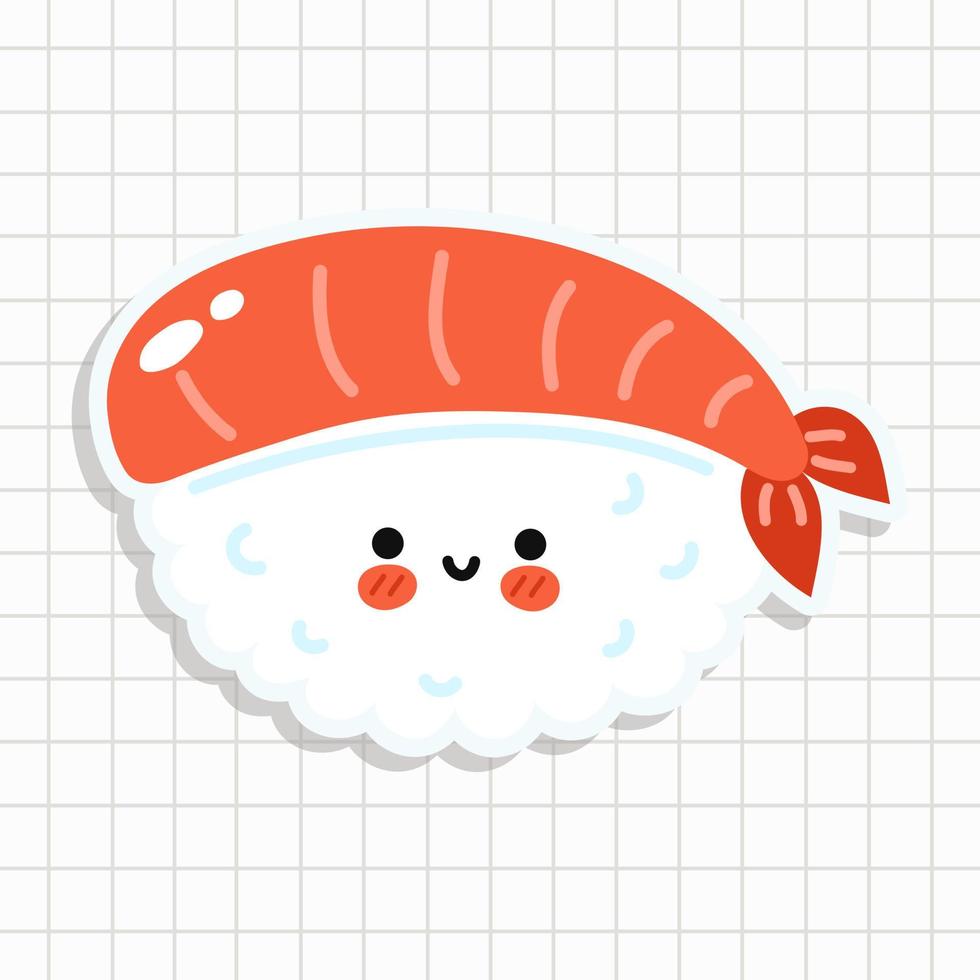 drôles de personnages de sushi heureux mignons. illustration vectorielle de style dessin animé ligne kawaii. joli autocollant de sushi dans un cahier vecteur