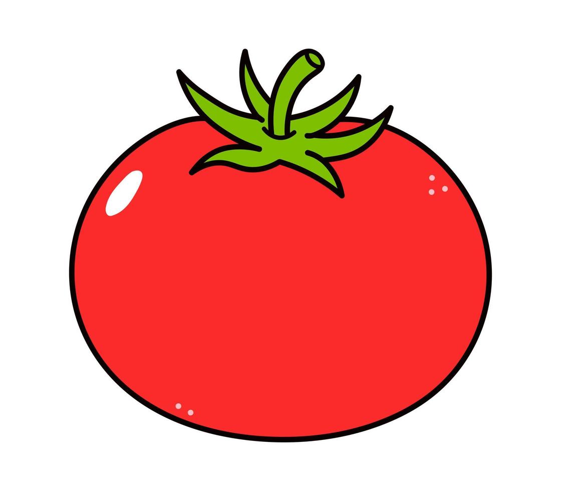 personnage de tomate drôle mignon. vecteur dessin animé traditionnel dessiné à la main vintage, rétro, icône d'illustration de personnage kawaii. isolé sur fond blanc. concept de personnage de tomate
