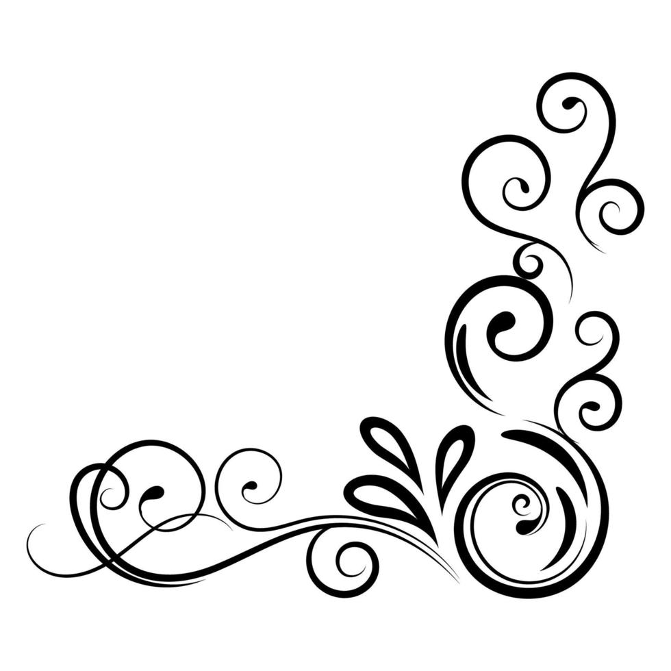 ornement floral vintage, élément décoratif dessiné à la main, illustration vectorielle d'un élément floral isolé sur fond noir, conception de cartes de décoration de page, mariage, bannière, cadres vecteur