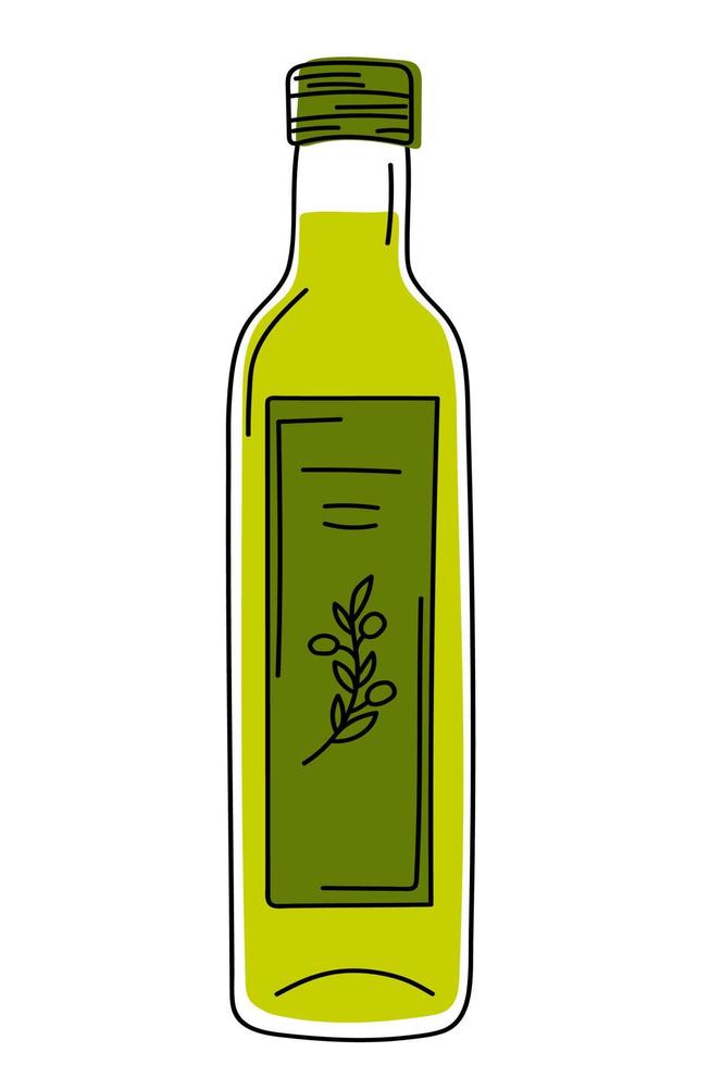 bouteille dessinée à la main avec de l'huile d'olive. vecteur