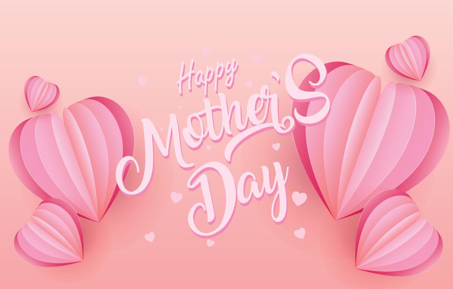 vecteur de bannière de carte de voeux fête des mères avec coeurs volants 3d rose papercut.symbole d'amour et lettres manuscrites sur fond rose.