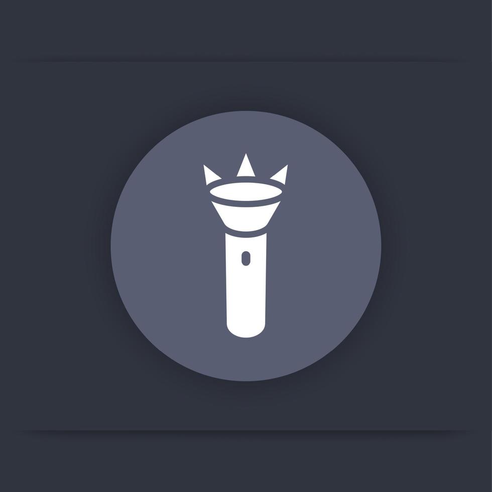 icône plate de lampe de poche, pictogramme de lampe de poche, icône ronde avec lampe de poche lumineuse, illustration vectorielle vecteur