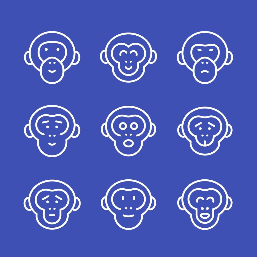jeu d'icônes de ligne de singes vecteur