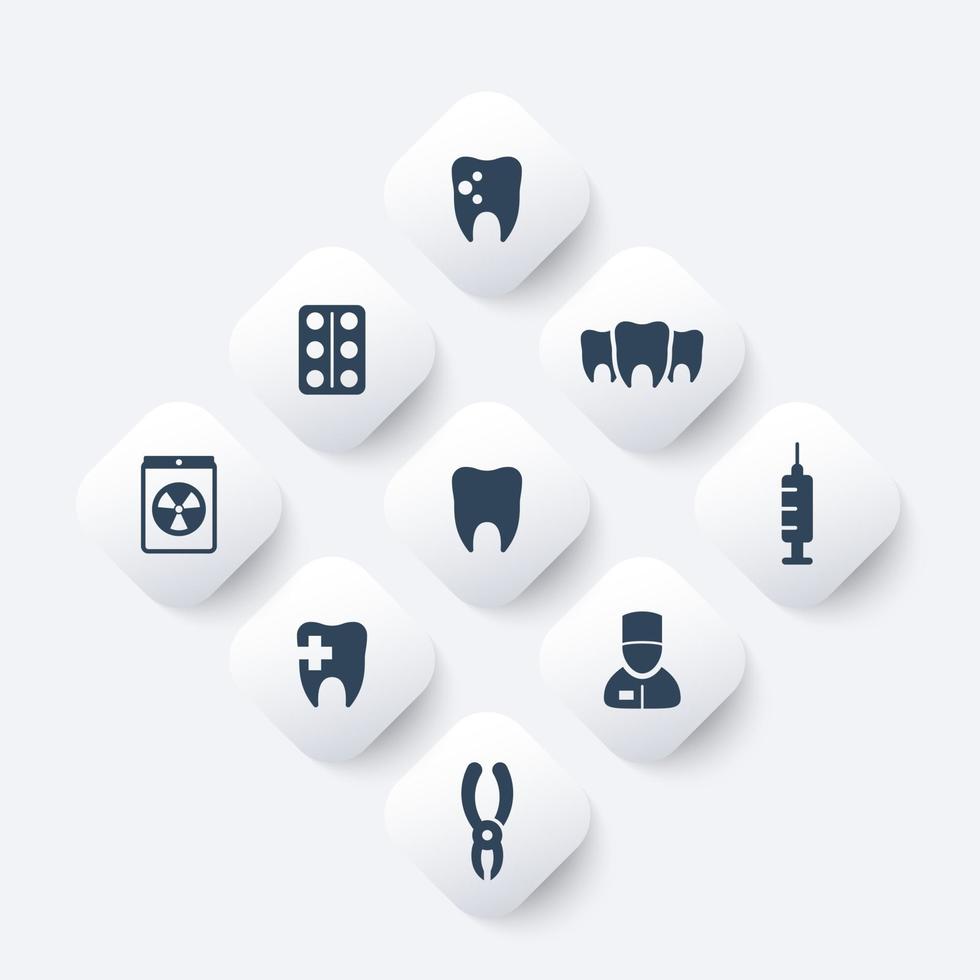 dents, soins dentaires, dentiste, ensemble d'icônes de stomatologie, illustration vectorielle vecteur
