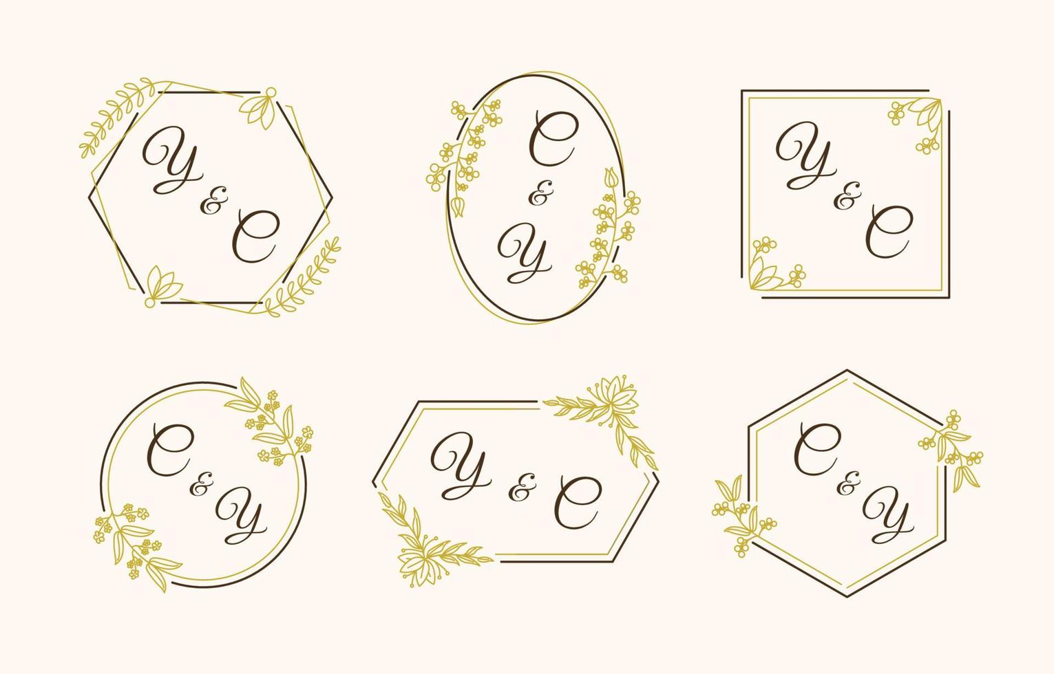 monogramme de mariage avec ornement de fleur de contour vecteur