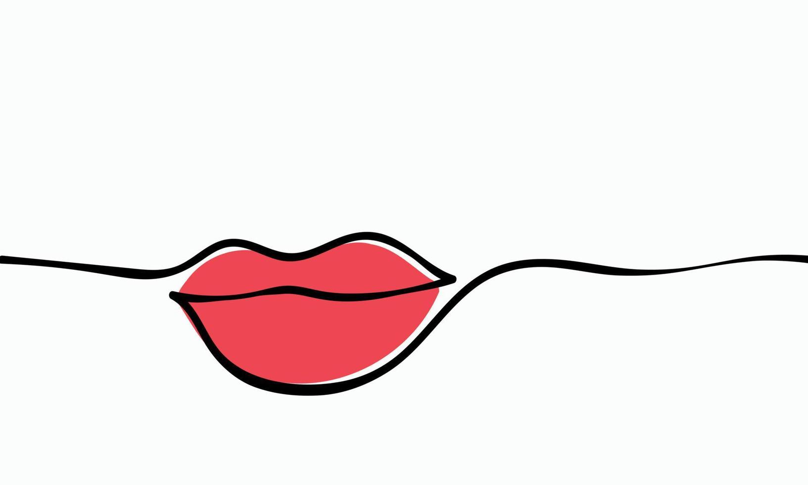 lèvres féminines brillantes rouges dessinées à la main. modèle de rouge à lèvres brillant femme. contour de l'icône de concept silencieux. embrasser le sourire ou la bouche d'une fille. illustration vectorielle sur blanc vecteur