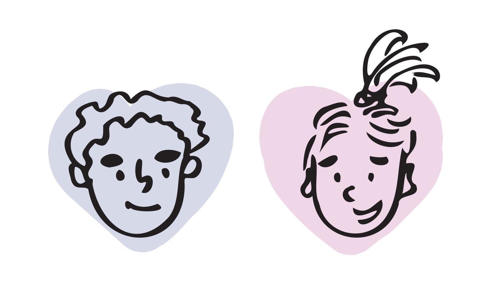 visages d'enfants dans un style doodle. croquis fille et garçon. personnages de dessins animés sur fond blanc. illustration vectorielle vecteur