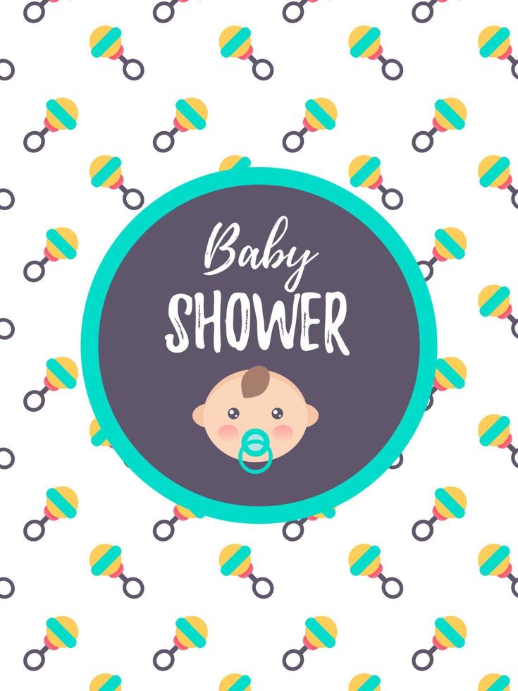 carte de douche de bébé verticale avec un mignon petit garçon. vecteur