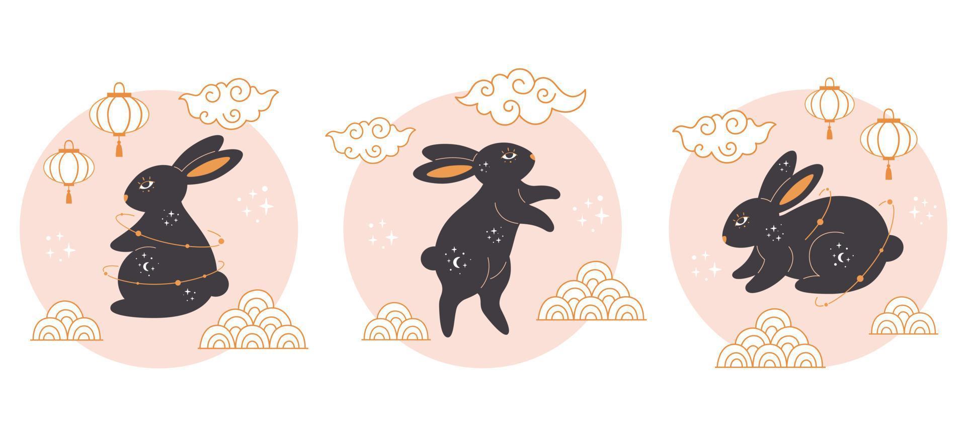 carte de voeux joyeux nouvel an chinois 2023 avec lapin mignon. année du lapin. vecteur
