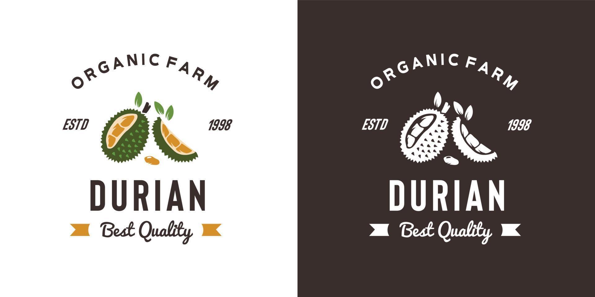 illustration de logo de fruit durian vintage adaptée à la fruiterie et à la ferme fruitière vecteur
