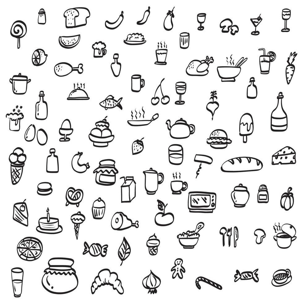 jeu d'icônes de vecteur d'illustration de nourriture dessiné à la main isolé sur fond blanc dessin au trait.