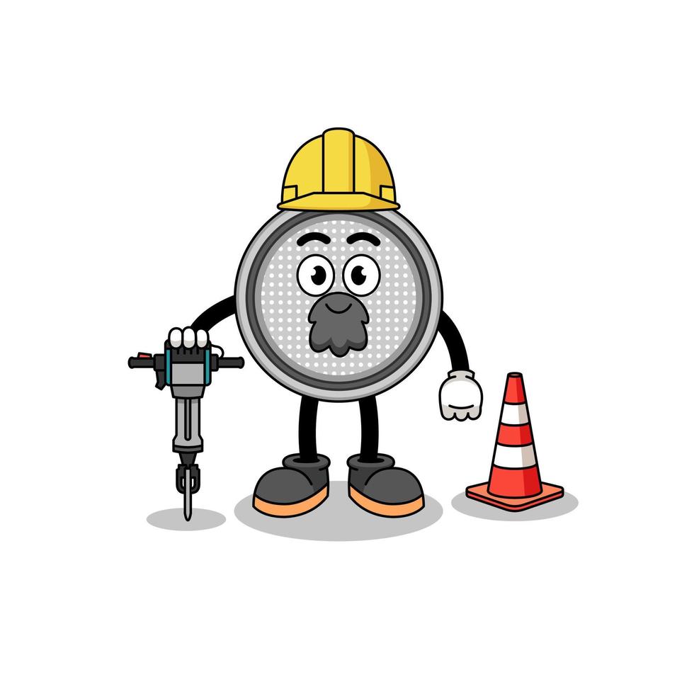 dessin animé de personnage de pile bouton travaillant sur la construction de routes vecteur