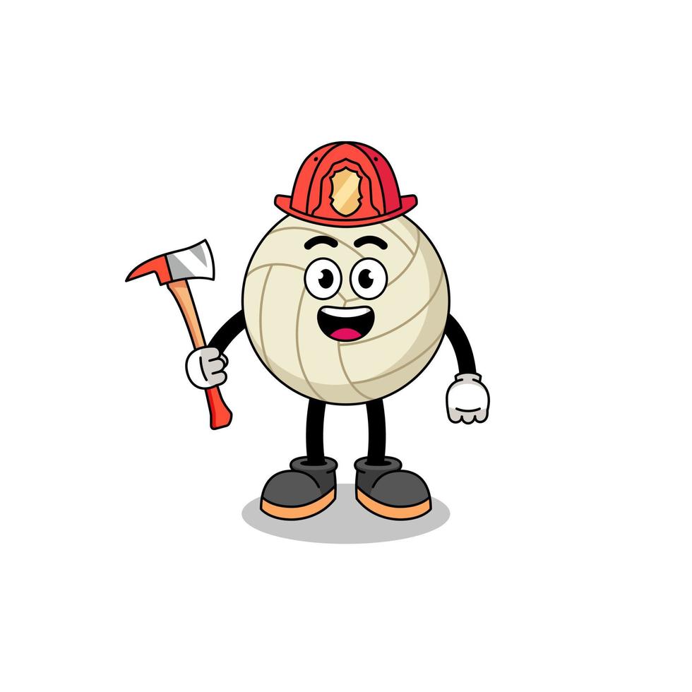 mascotte de dessin animé de pompier de volley-ball vecteur