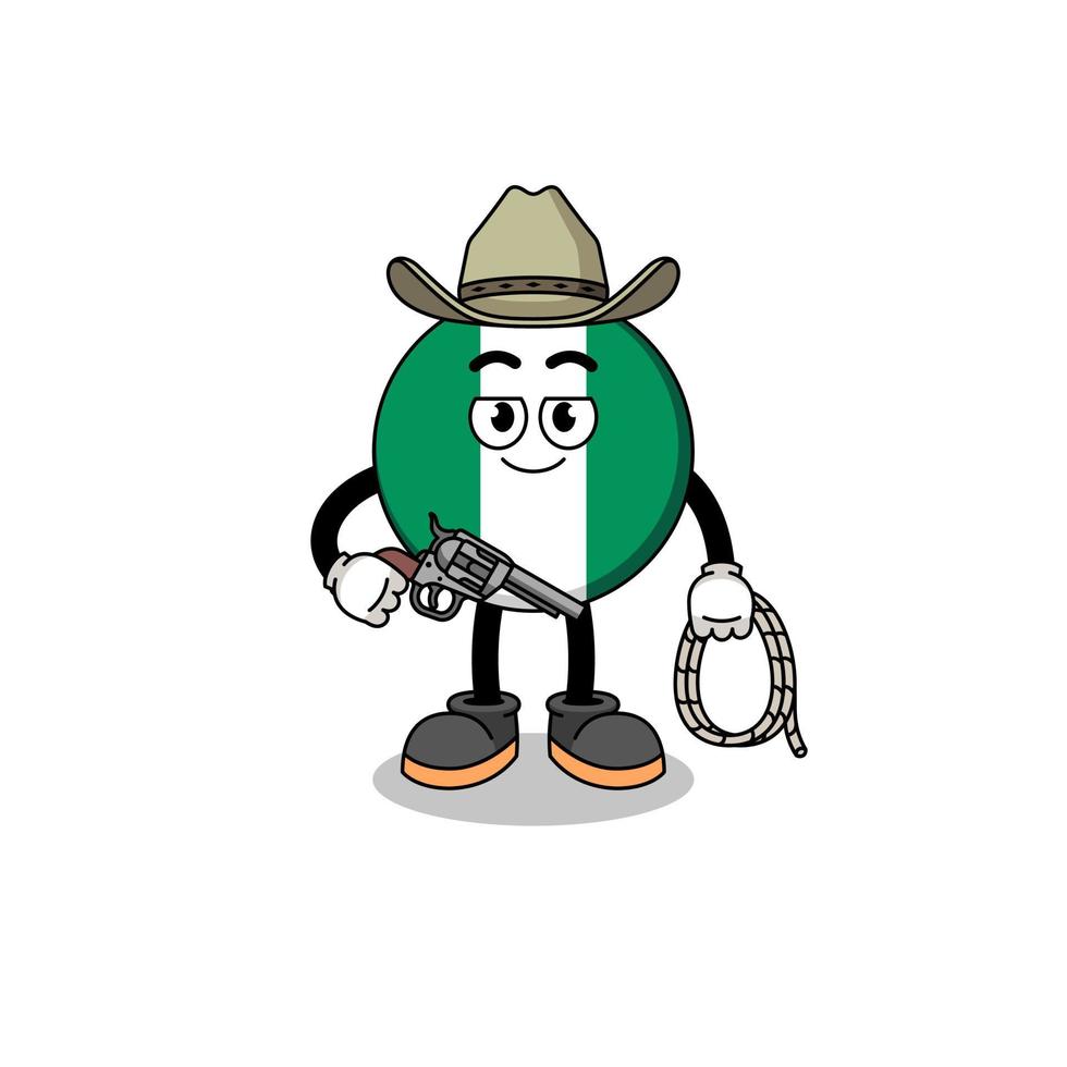 mascotte de personnage du drapeau du nigéria en tant que cow-boy vecteur