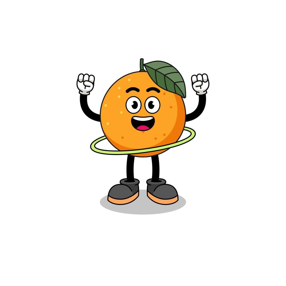 illustration de personnage de fruit orange jouant au hula hoop vecteur