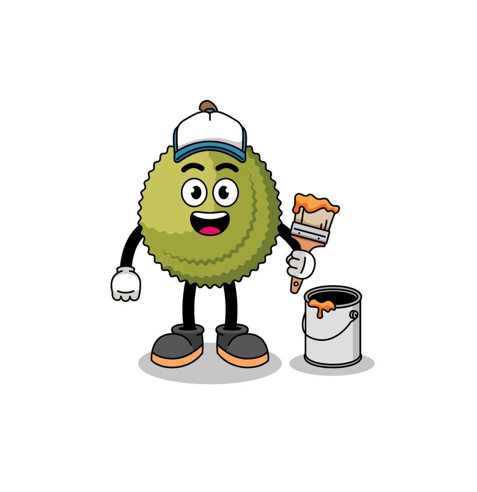 mascotte de personnage de fruit durian en tant que peintre vecteur