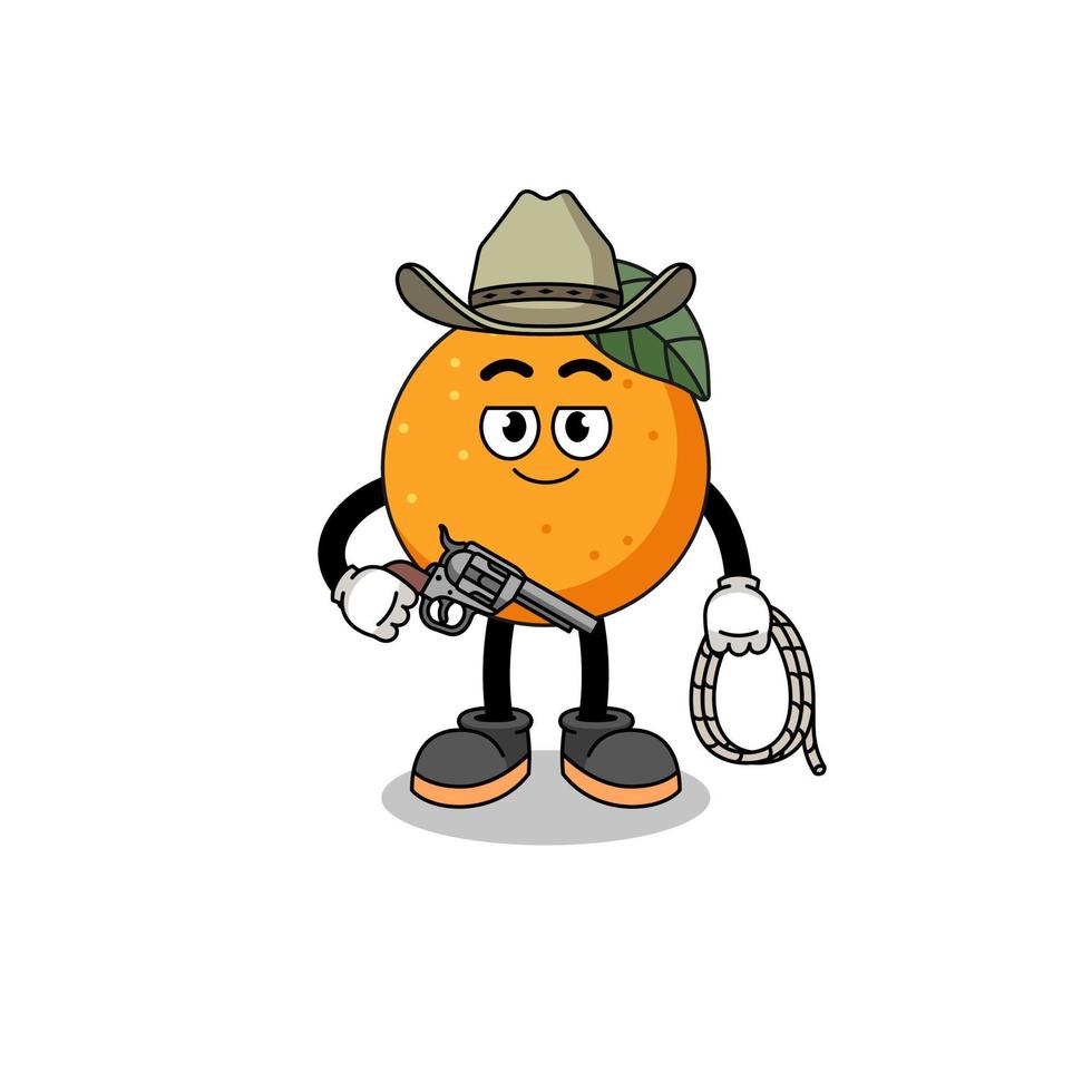 mascotte de personnage de fruit orange en guise de cow-boy vecteur