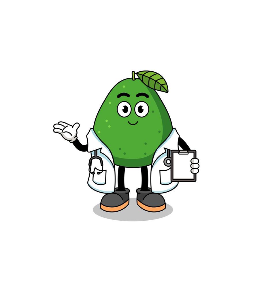 mascotte de dessin animé de docteur aux fruits d'avocat vecteur