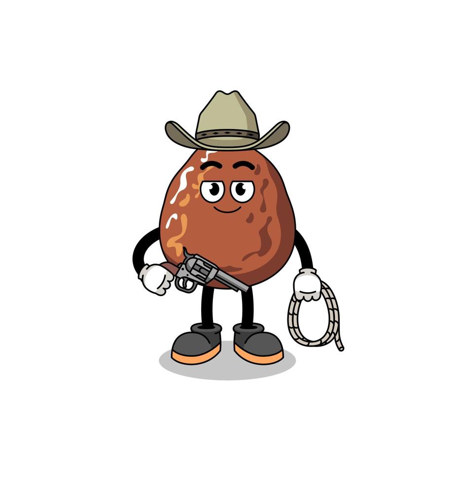 mascotte de personnage de fruit de datte en tant que cow-boy vecteur