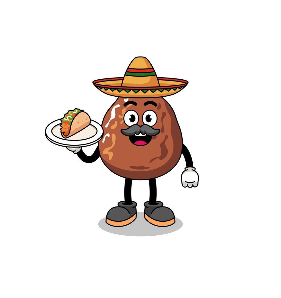 personnage de dessin animé de dattes en tant que chef mexicain vecteur