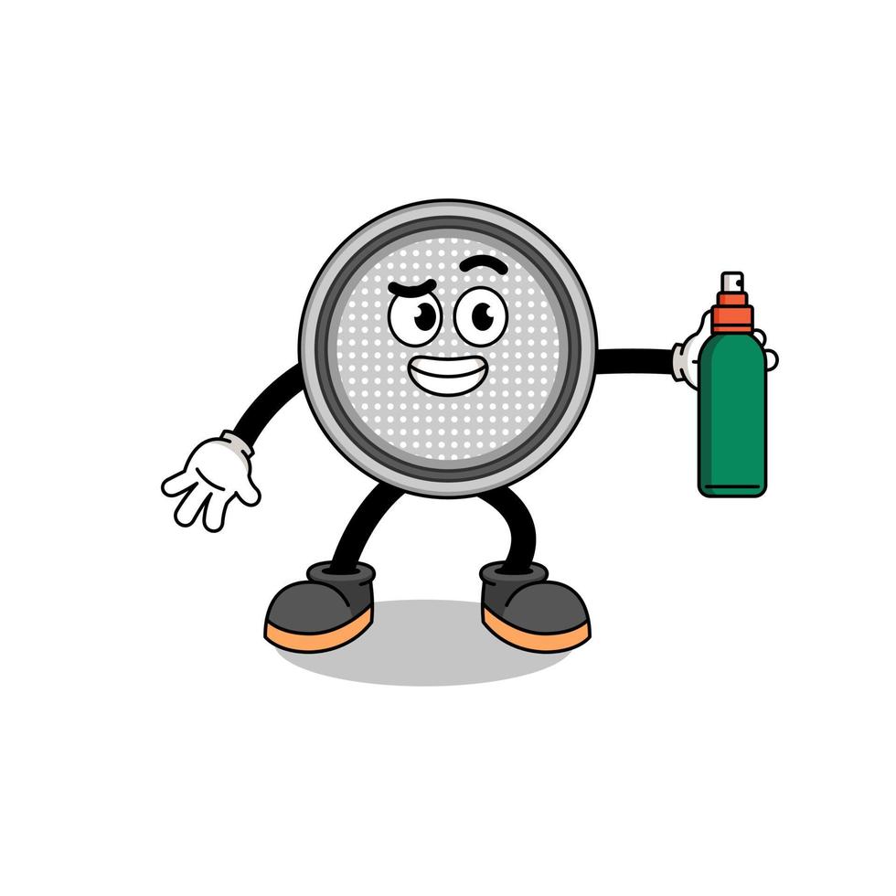 illustration de pile bouton dessin animé tenant un anti-moustique vecteur