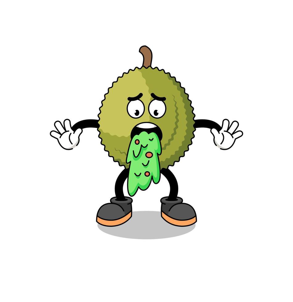 vomissements de dessin animé de mascotte de fruits durian vecteur