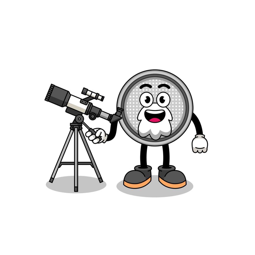 illustration de la mascotte de la pile bouton en tant qu'astronome vecteur