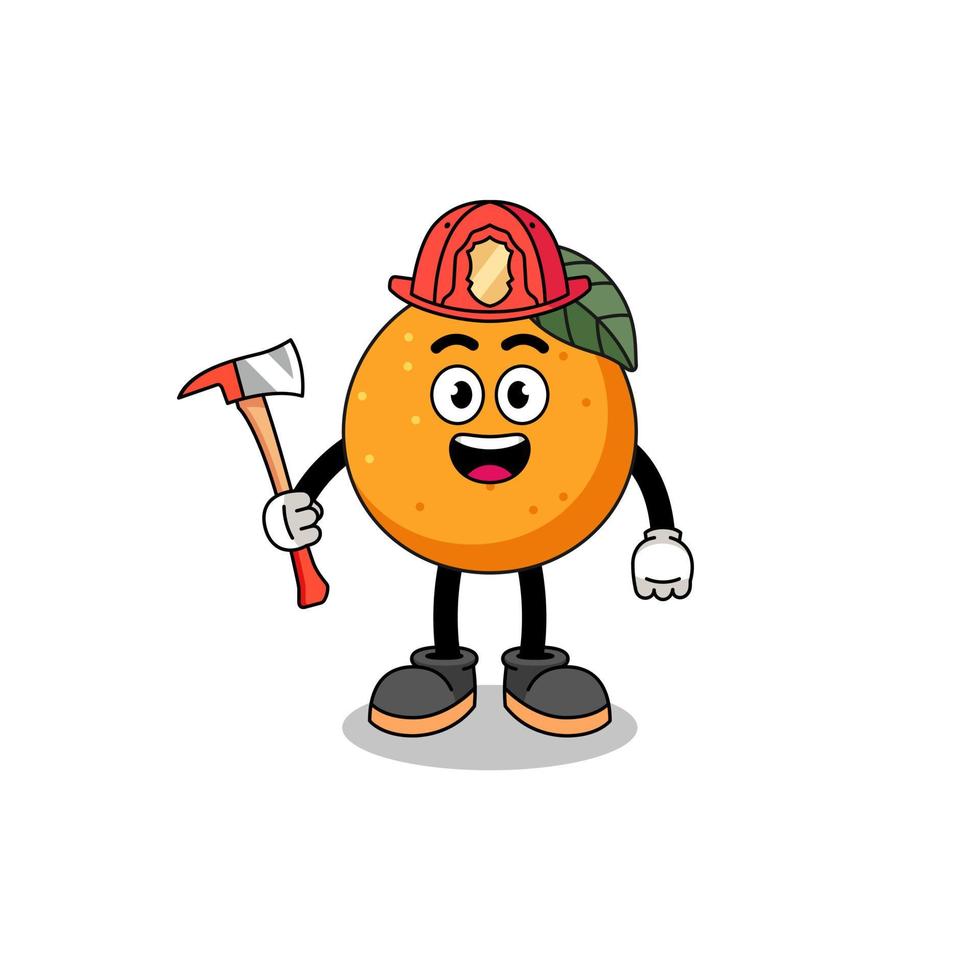 mascotte de dessin animé de pompier aux fruits orange vecteur