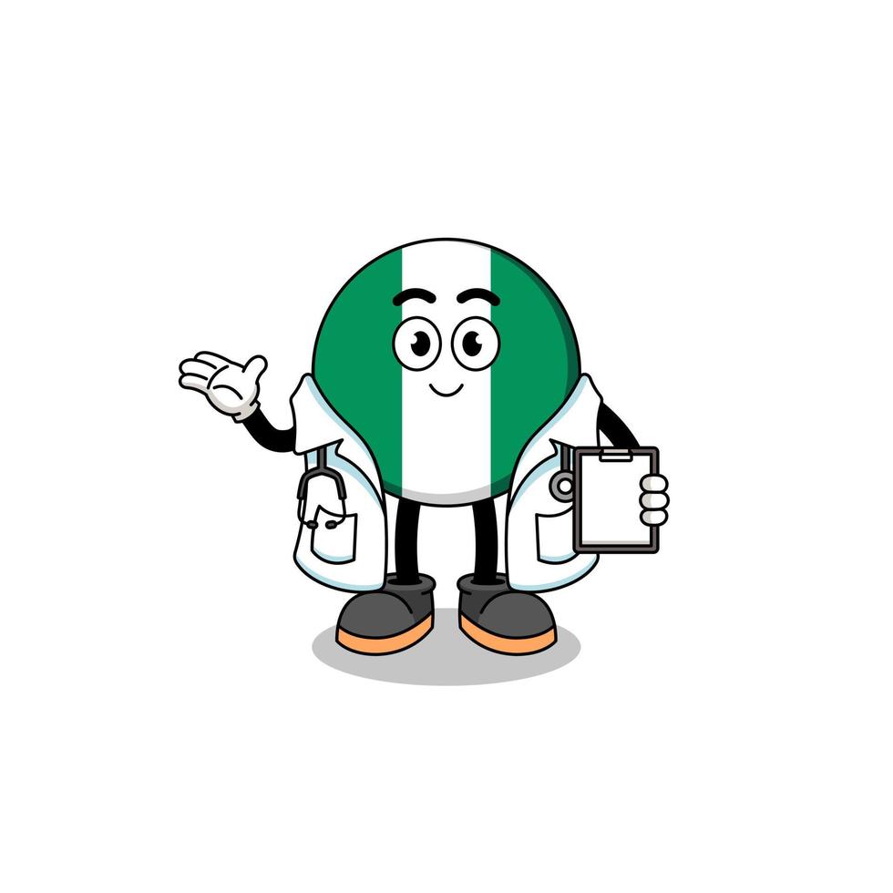 mascotte de dessin animé du médecin du drapeau du nigeria vecteur