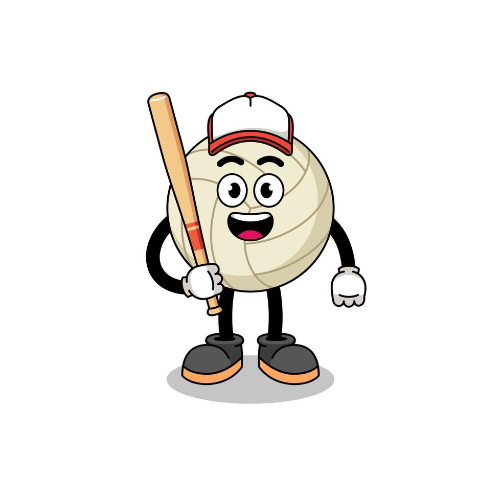 caricature de mascotte de volley-ball en tant que joueur de baseball vecteur