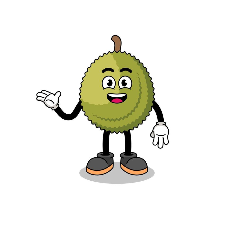 dessin animé de fruits durian avec pose de bienvenue vecteur