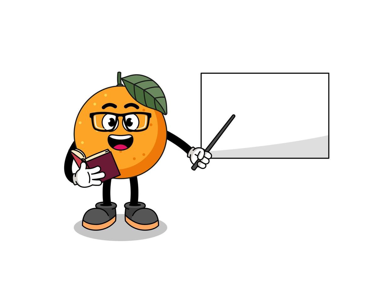 dessin animé de mascotte de professeur de fruits orange vecteur