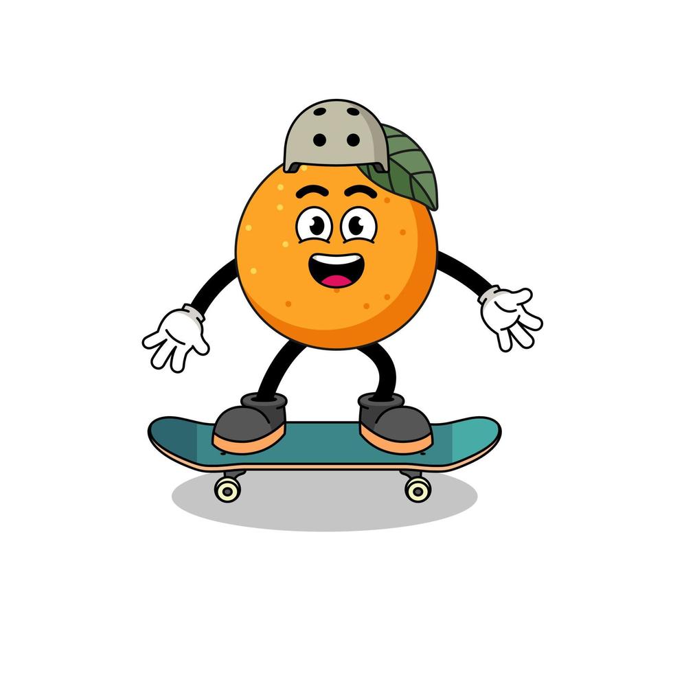 mascotte de fruit orange jouant du skateboard vecteur